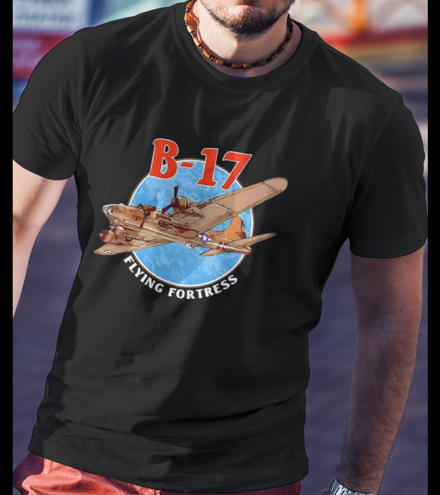 B-17 Flying Fortress Vintage Bomber Aircraft With Blue Globe Background T-Shirt