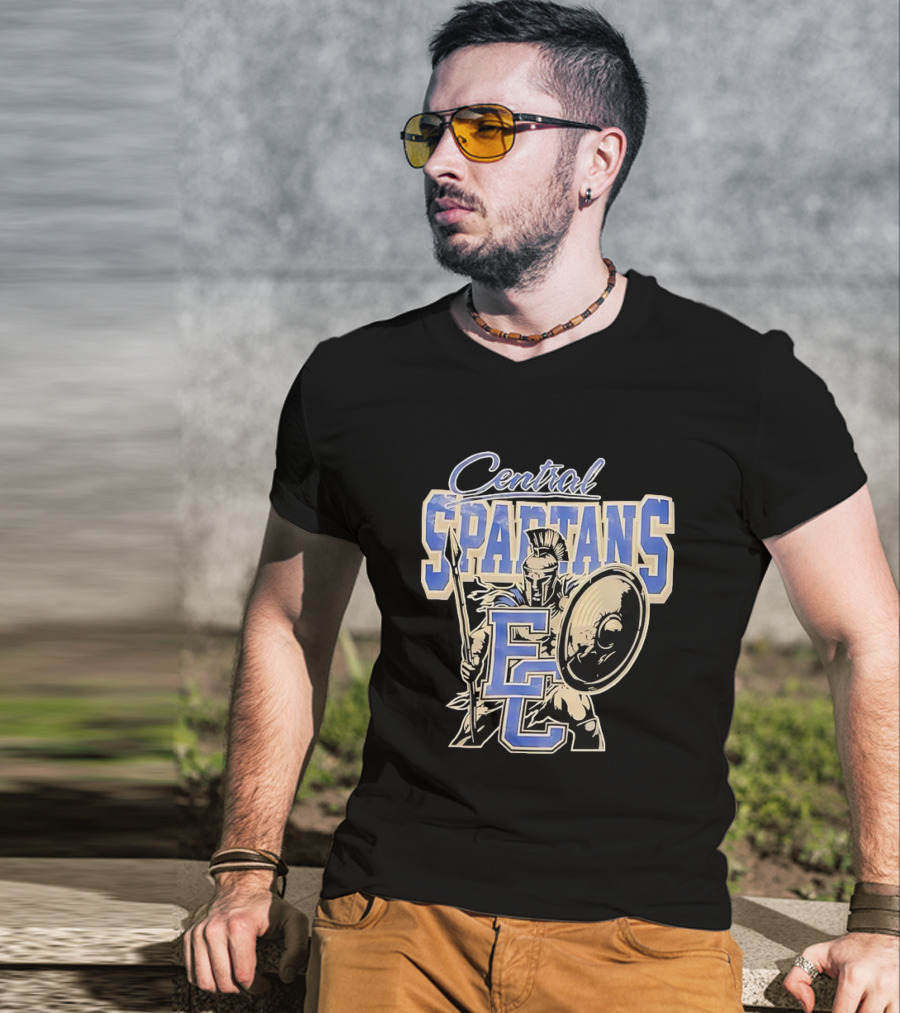 Central Spartans EC Football Spartan Warrior Shield Spear T-Shirt