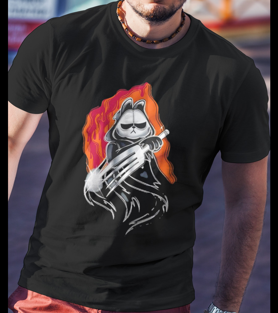 Ghostface Garfield The Lasagna Slasher Fiery Fork Phantom T-Shirt