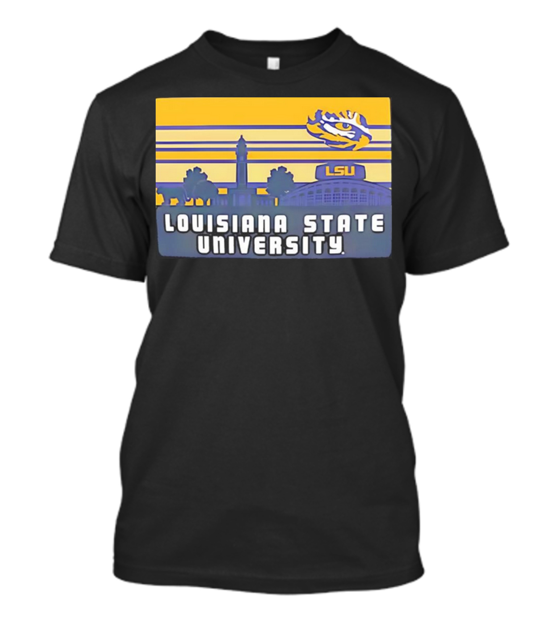 Louisiana State University Campus Skyline Retro LSU Tigers T-Shirt