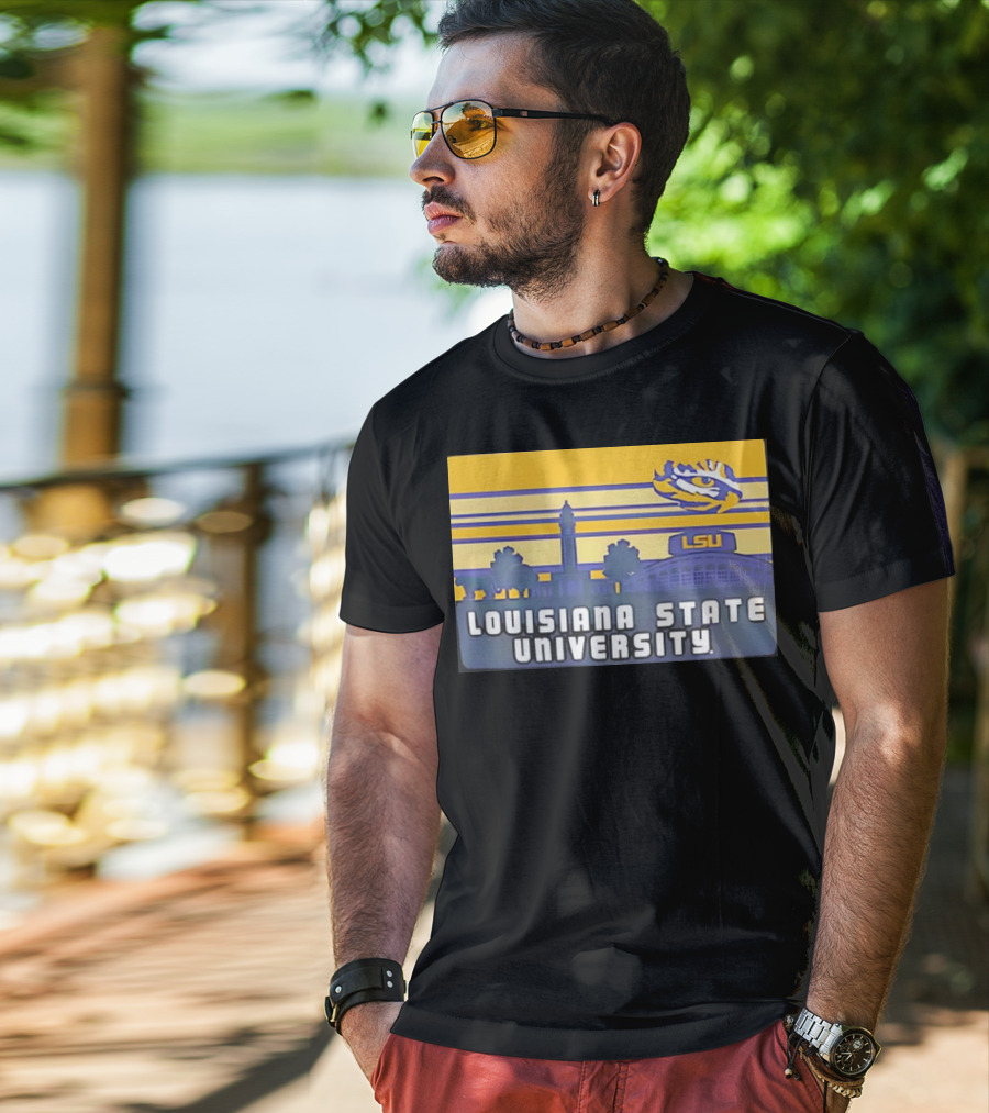 Louisiana State University Campus Skyline Retro LSU Tigers T-Shirt