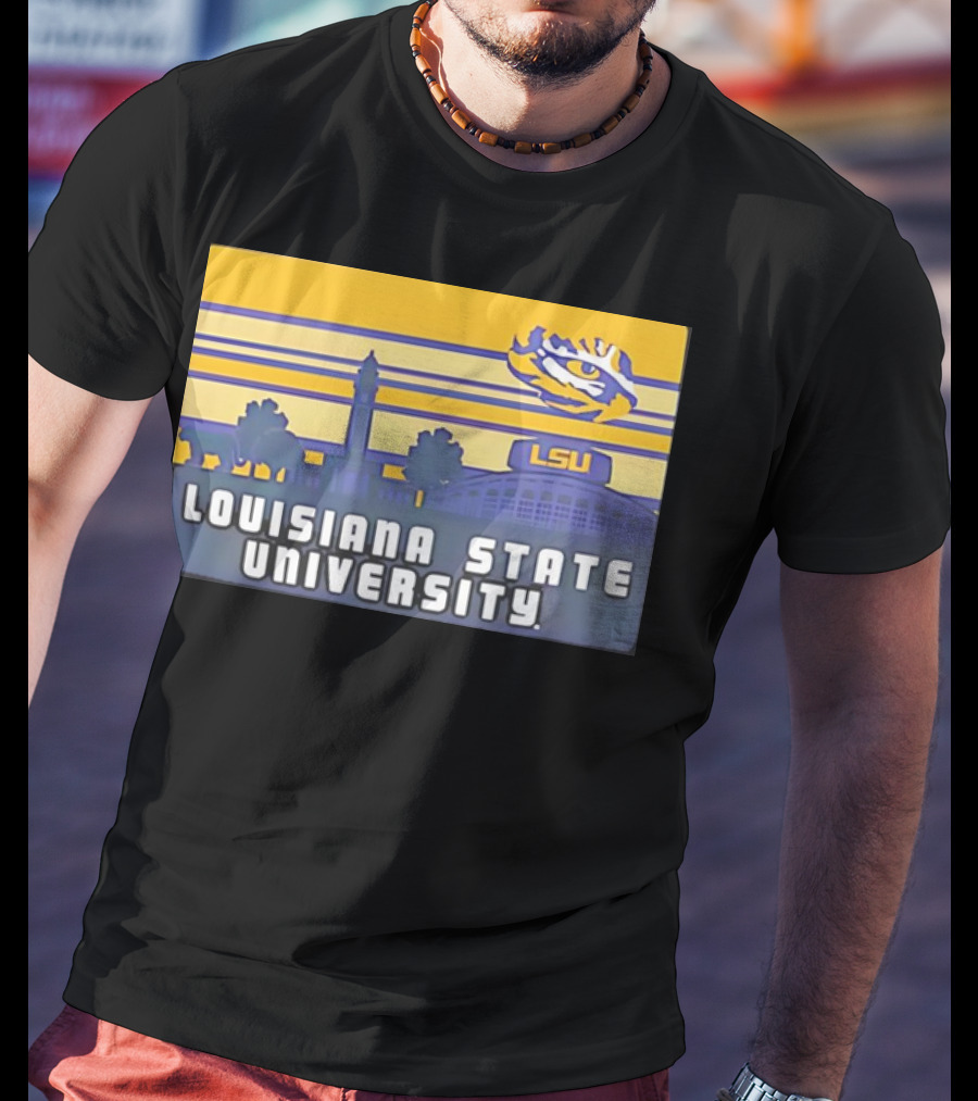 Louisiana State University Campus Skyline Retro LSU Tigers T-Shirt