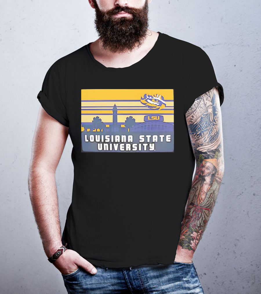 Louisiana State University Campus Skyline Retro LSU Tigers T-Shirt