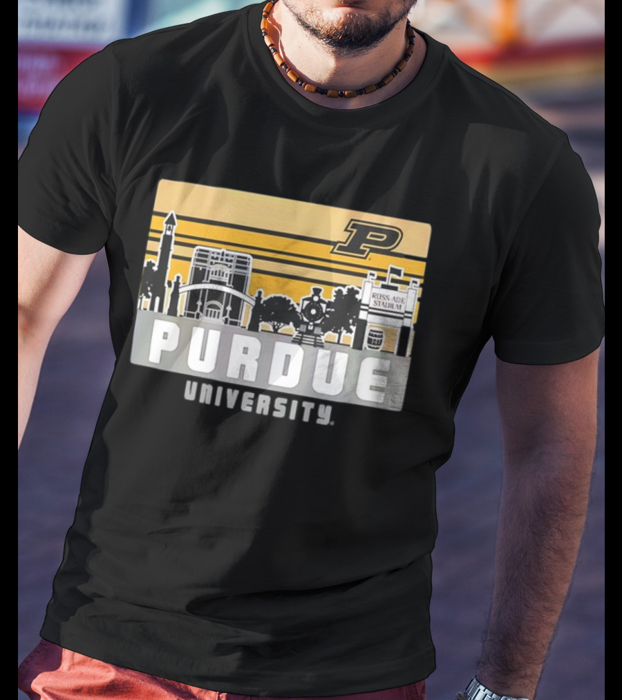 Purdue Boilermakers University Ross-Ade Stadium Campus Skyline Retro T-Shirt