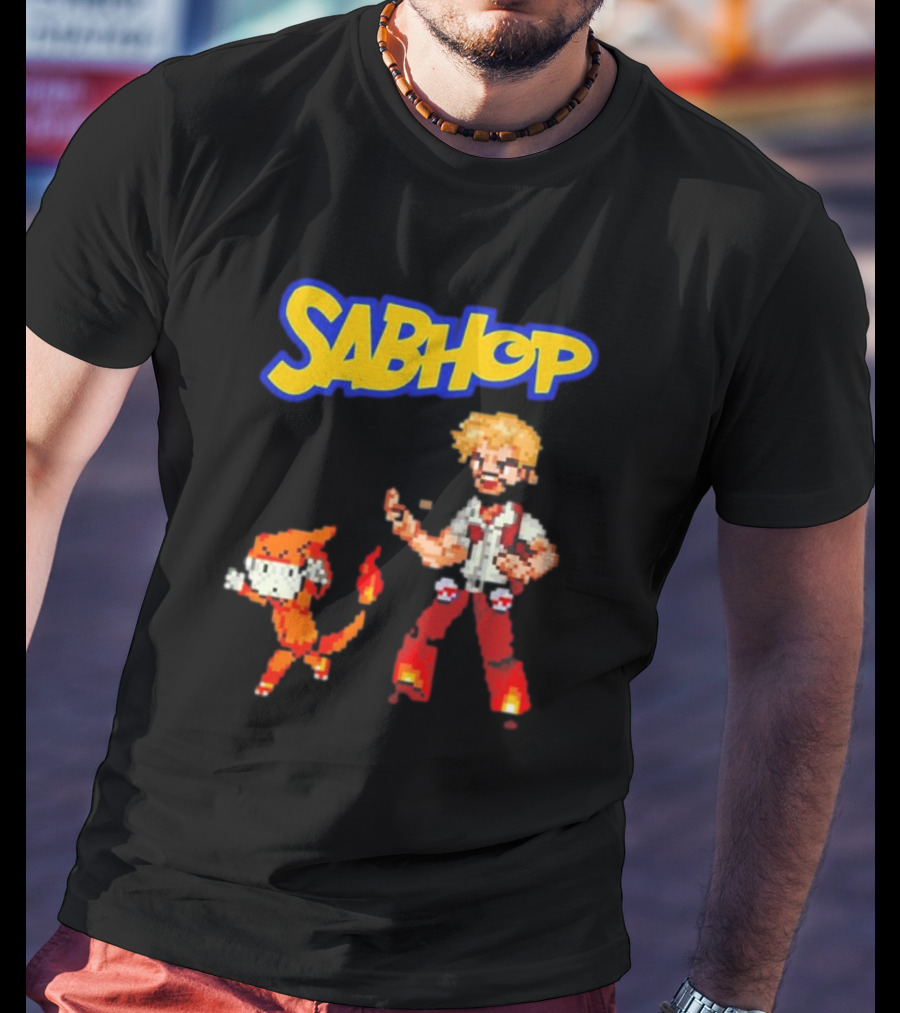 Sabhop Pixel Art Pokemon Trainer With Fire Creature T-Shirt