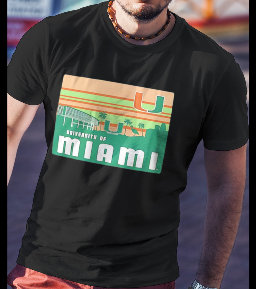 University Of Miami Hurricanes Retro Campus Skyline Palm Trees T-Shirt