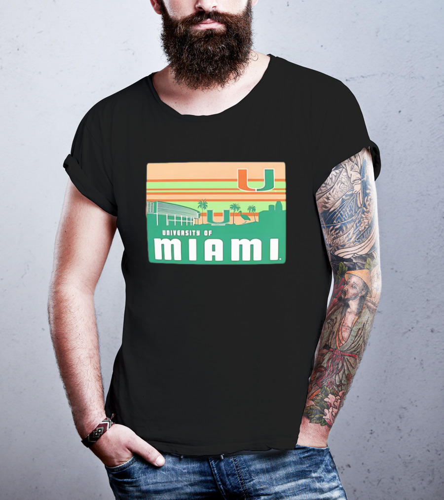 University Of Miami Hurricanes Retro Campus Skyline Palm Trees T-Shirt
