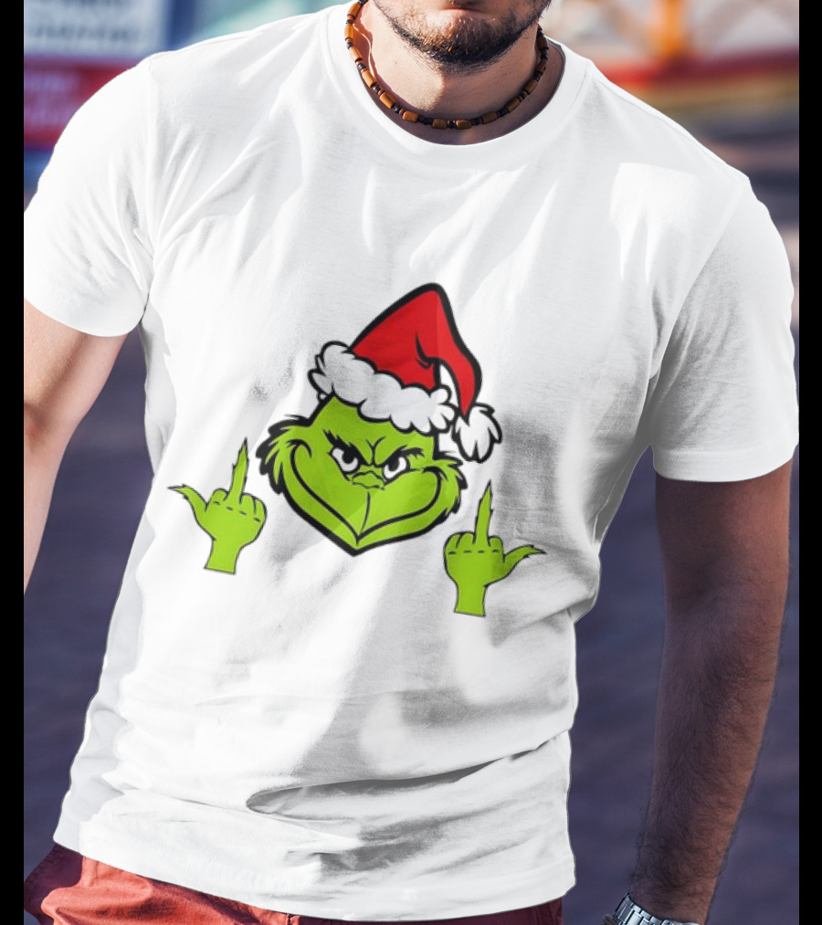 Grinch Middle Finger Funny Grinchmas Santa Claus Iconic Holiday Humor T-Shirt