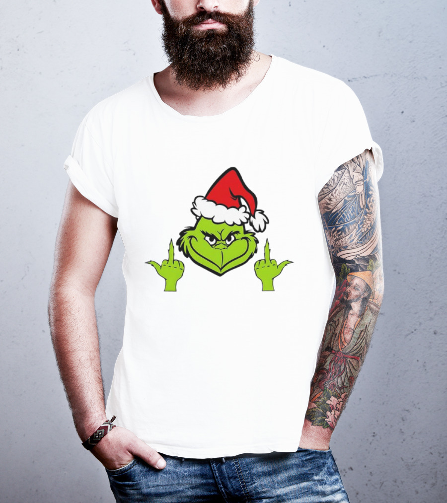 Grinch Middle Finger Funny Grinchmas Santa Claus Iconic Holiday Humor T-Shirt