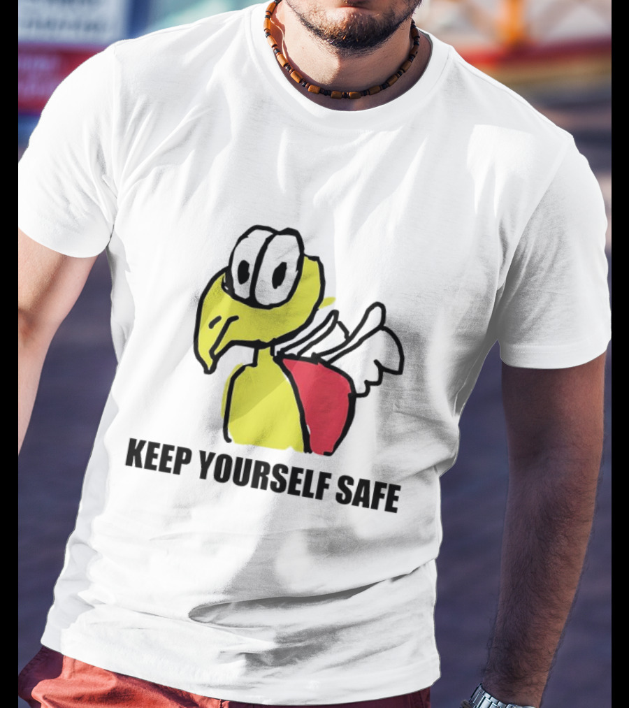 Keep Yourself Safe Bird With White Wings And Red Patch T-Shirt