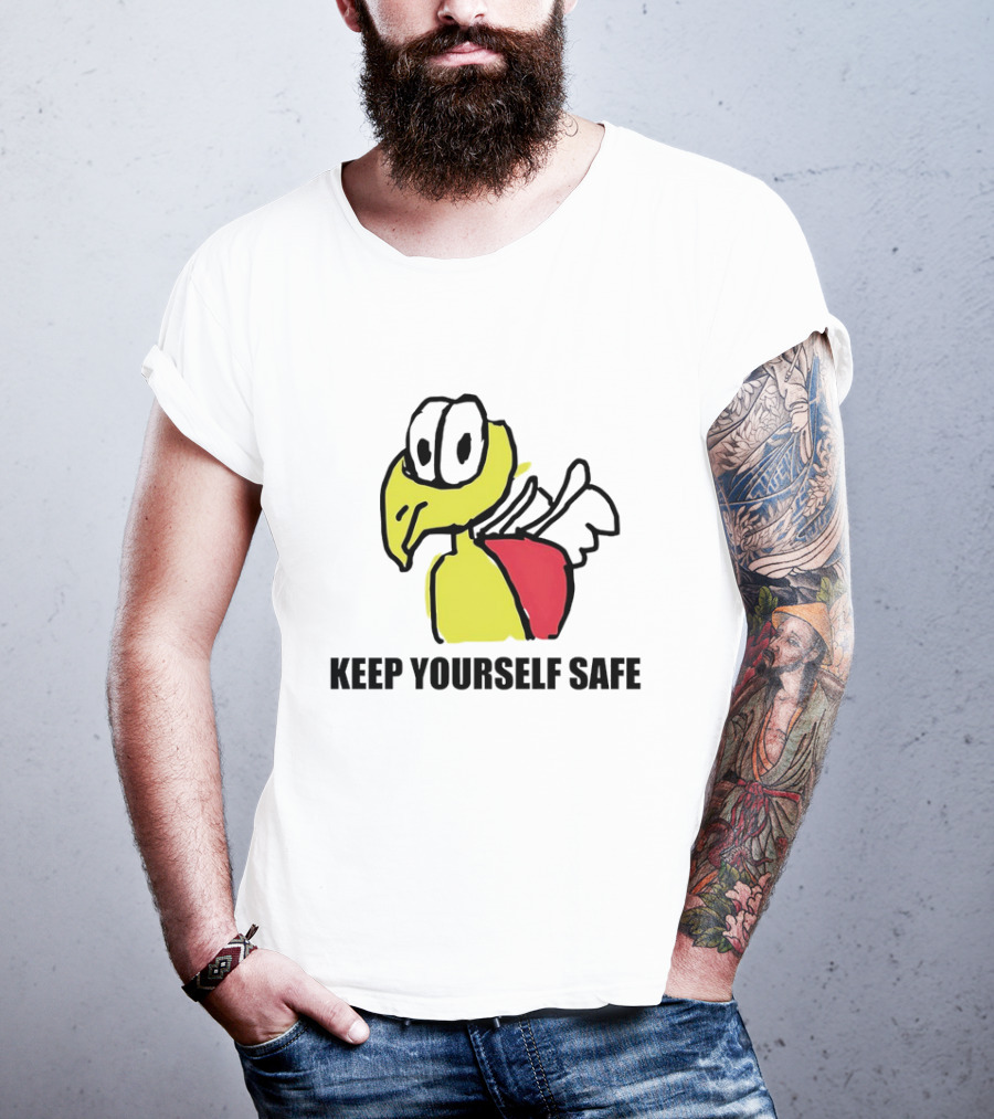 Keep Yourself Safe Bird With White Wings And Red Patch T-Shirt
