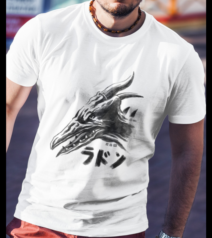 Waterbrushed Flyer Kaiju Rodan Dragon Kanji T-Shirt