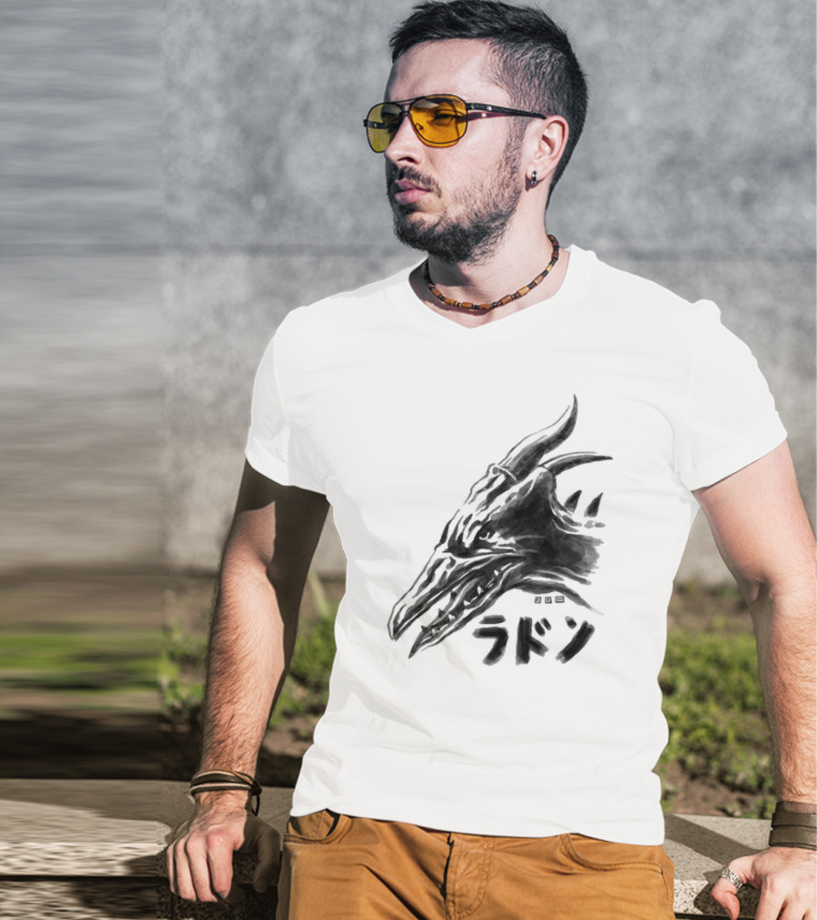 Waterbrushed Flyer Kaiju Rodan Dragon Kanji T-Shirt