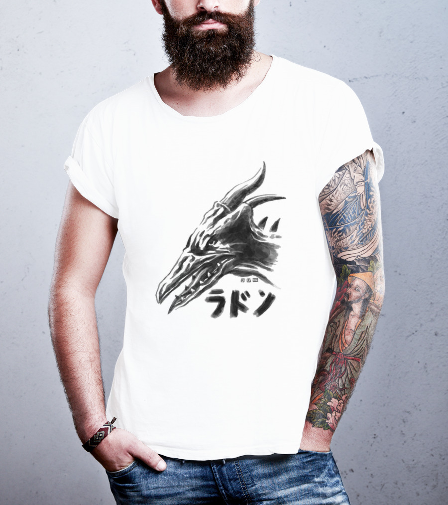 Waterbrushed Flyer Kaiju Rodan Dragon Kanji T-Shirt