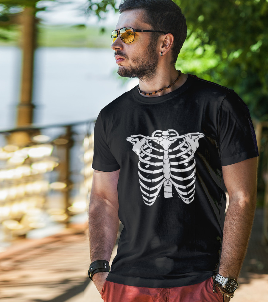 Glow-in-the-Dark Human Skeleton Ribcage Bones T-Shirt