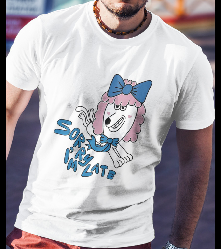 Lazy Oaf Sorry I’m Late Poodle With Pink And Blue Bow T-Shirt