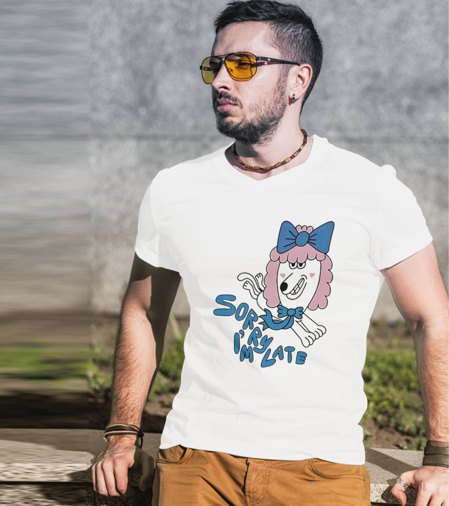 Lazy Oaf Sorry I’m Late Poodle With Pink And Blue Bow T-Shirt