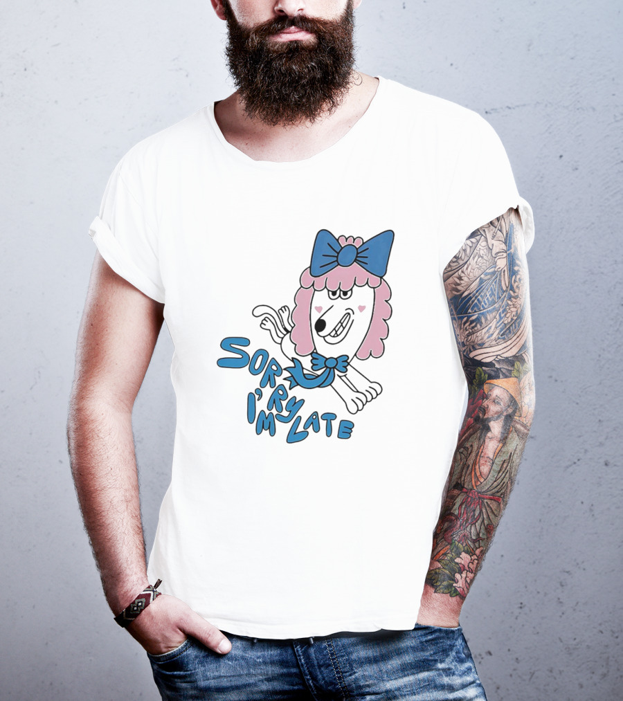 Lazy Oaf Sorry I’m Late Poodle With Pink And Blue Bow T-Shirt