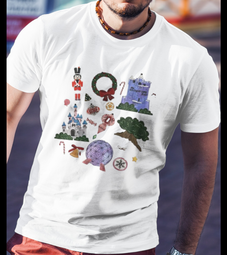 Park Icons Vintage Cartoon Nutcracker Castle Tree Wreath Snowflake T-Shirt