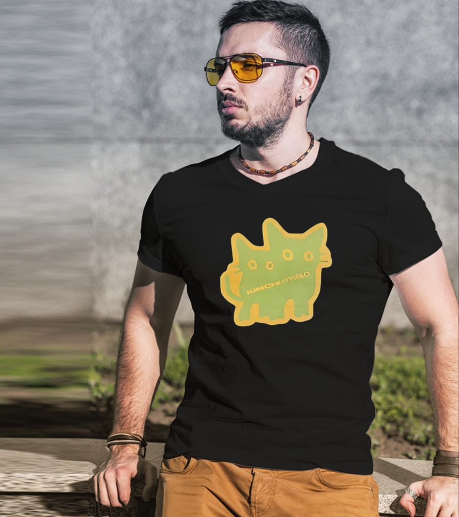 Kimchi And Miso Collection Twins Chenille Neon Cat Patch T-Shirt