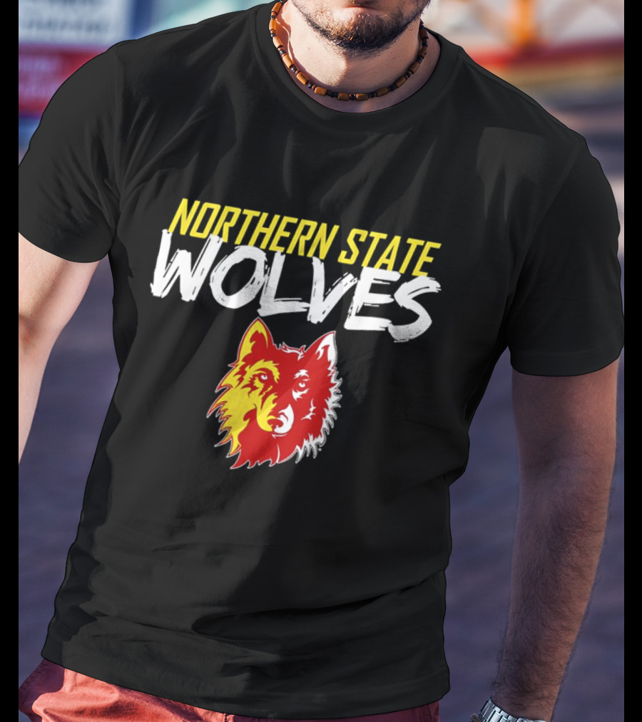 Northern State Wolves Yellow And Red Graffiti Wolf Face T-Shirt