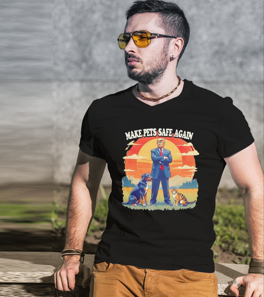 Make Pets Safe Again Dog Cat Sunset Scene T-Shirt