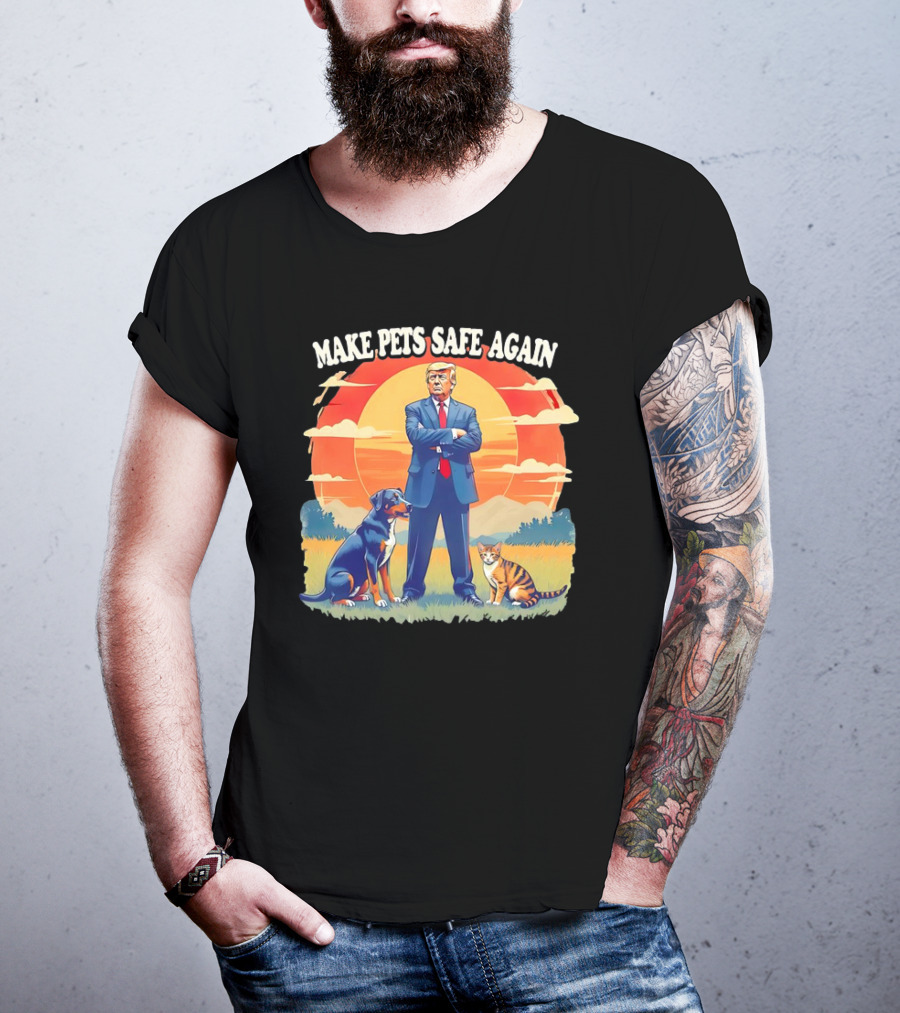 Make Pets Safe Again Dog Cat Sunset Scene T-Shirt