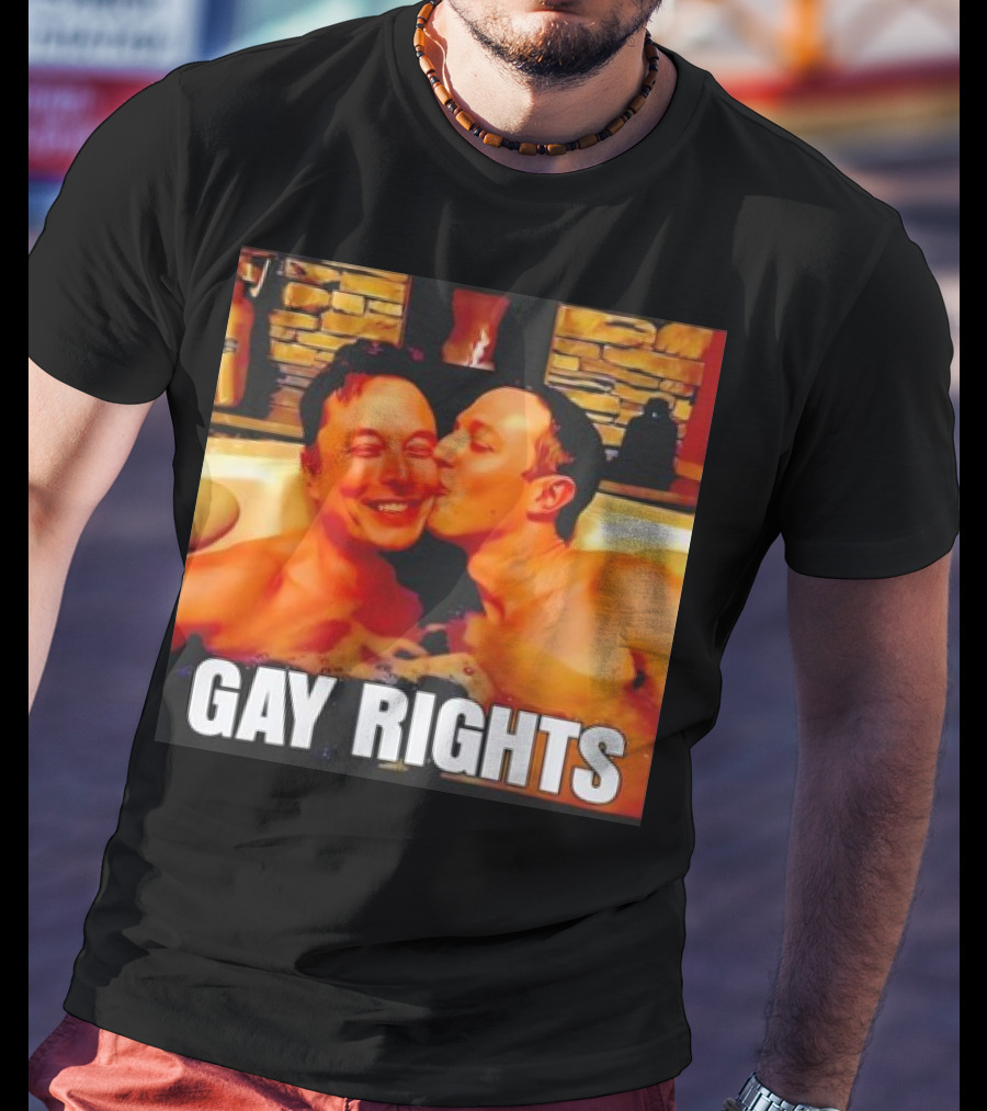 GAY RIGHTS Elon Musk Mark Zuckerberg Kissing Hot Tub Fireplace T-Shirt