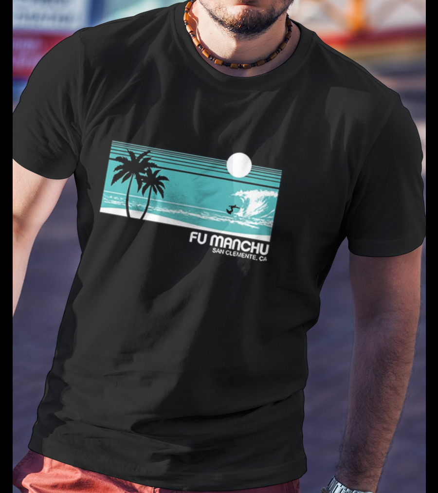FU Manchu San Clemente CA Surfing Palm Trees Moon Wave T-Shirt