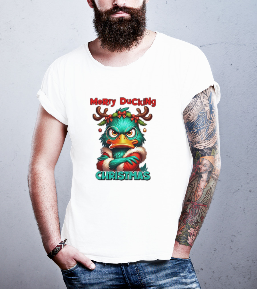 Merry Ducking Grumpy Duck Christmas T-Shirt