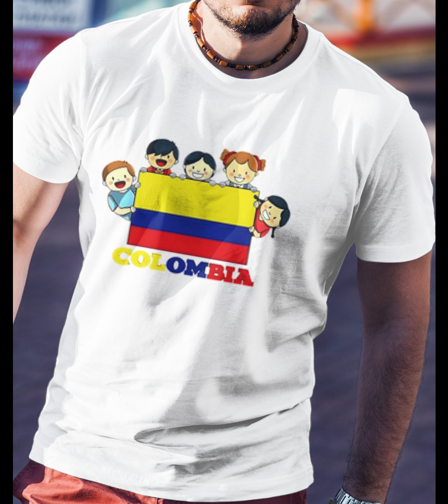 Colombia Flag Hispanic Heritage Month Cartoon Kids Colombian Flag T-Shirt
