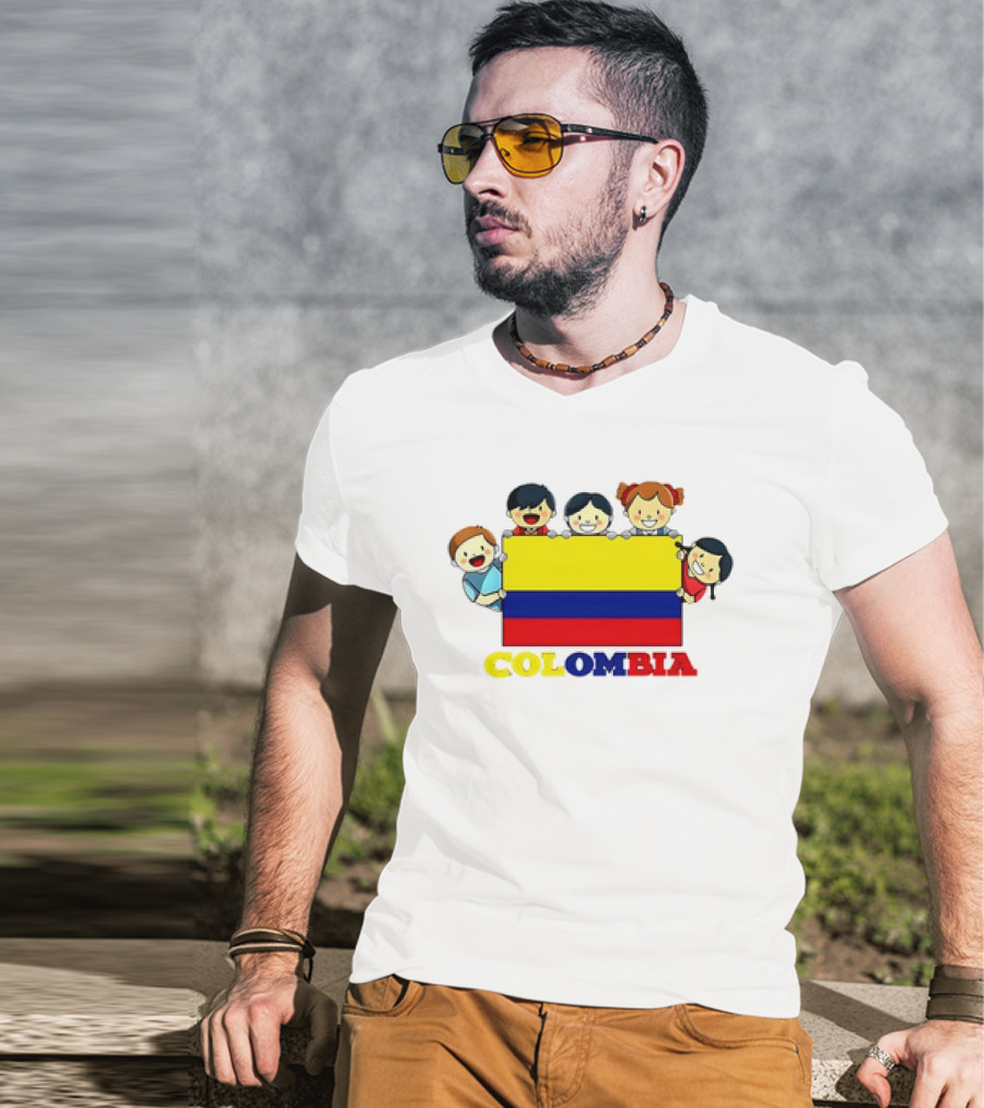 Colombia Flag Hispanic Heritage Month Cartoon Kids Colombian Flag T-Shirt