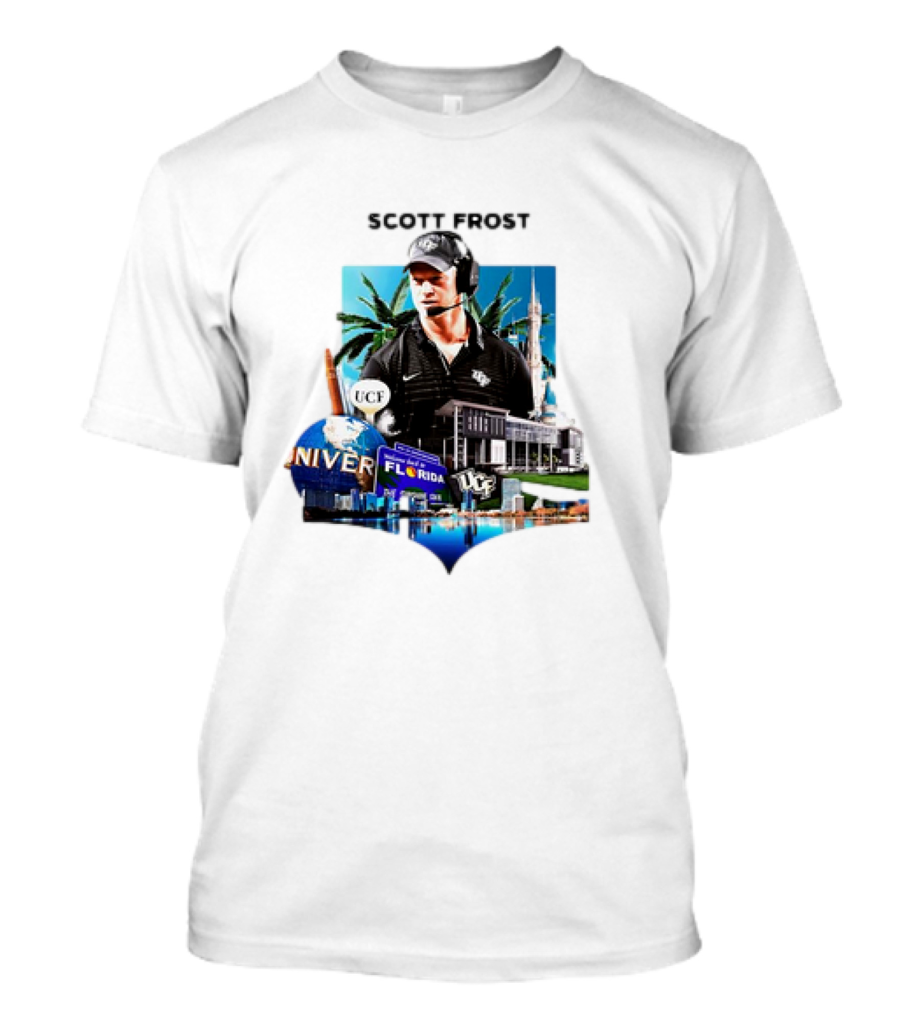 Scott Frost UCF Florida With University Campus And Palm Trees T-Shirt