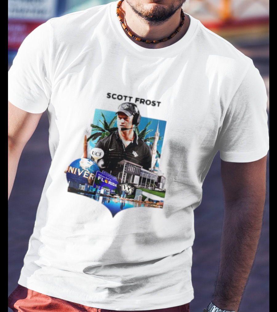Scott Frost UCF Florida With University Campus And Palm Trees T-Shirt