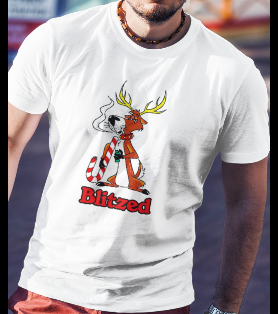 Blitzed Reindeer With Candy Cane And Holiday Cheer T-Shirt