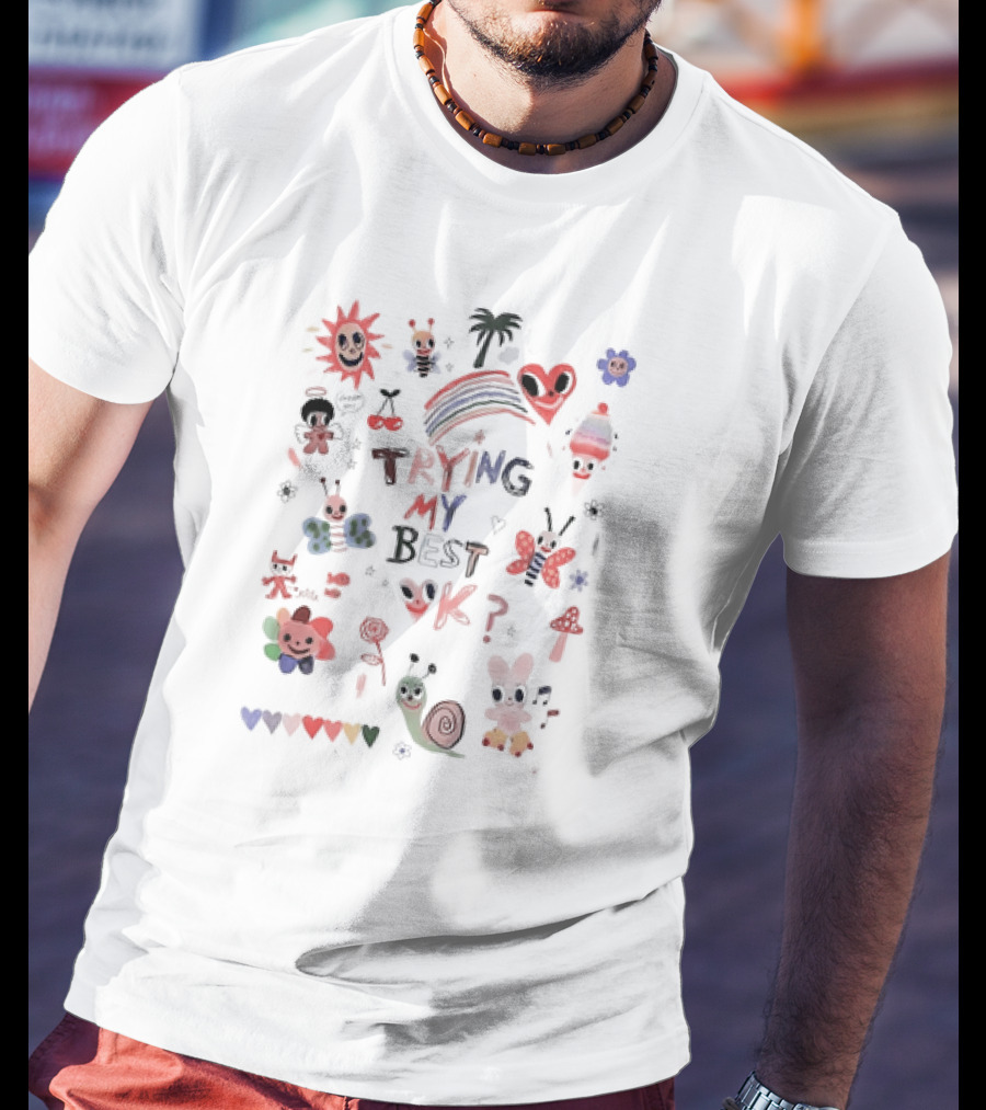 Trying My Best Ok Whimsical Icons And Rainbow T-Shirt
