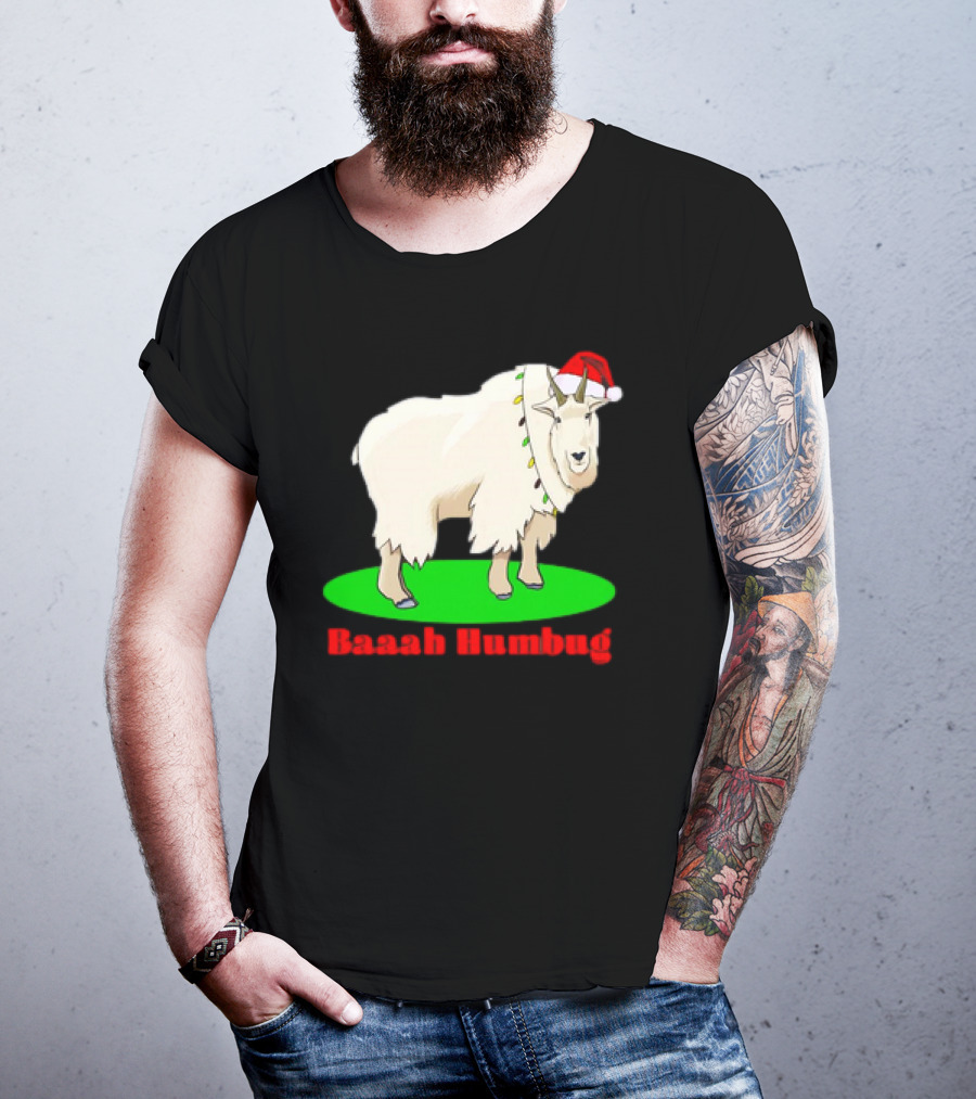 Baaah Humbug Goat With Santa Hat Holiday Lights T-Shirt