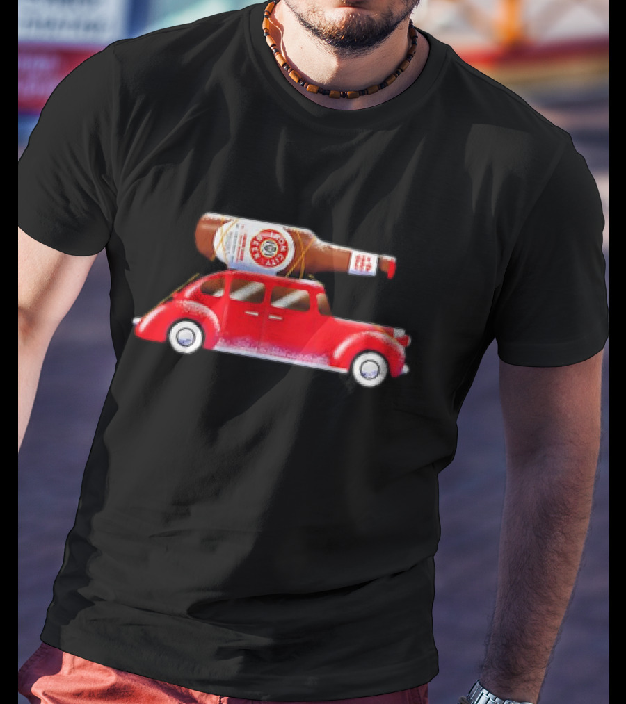 Iron City Beer Bottle On Red Vintage Car Holiday T-Shirt