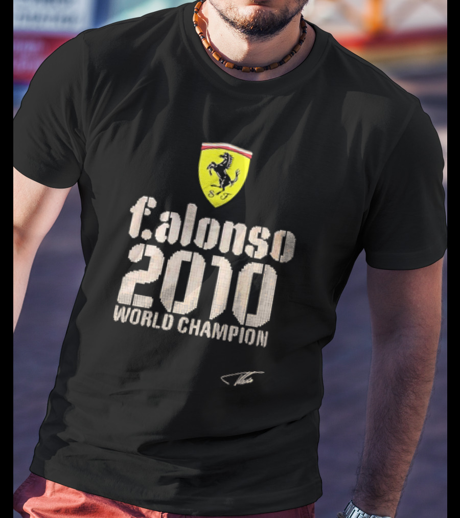 Ferrari F Alonso 2010 World Champion Vintage Logo Yellow Horse Badge T-Shirt
