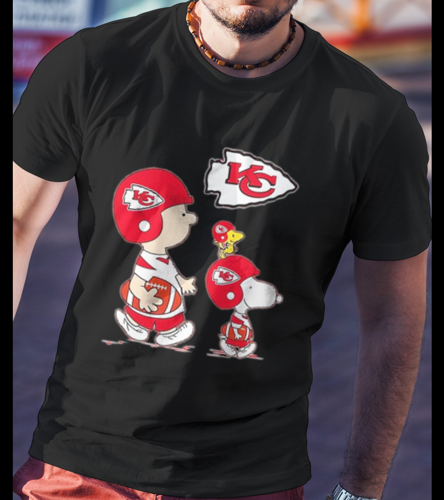 Peanuts Characters In Kansas City Chiefs Football Gear With KC T-Shirt
