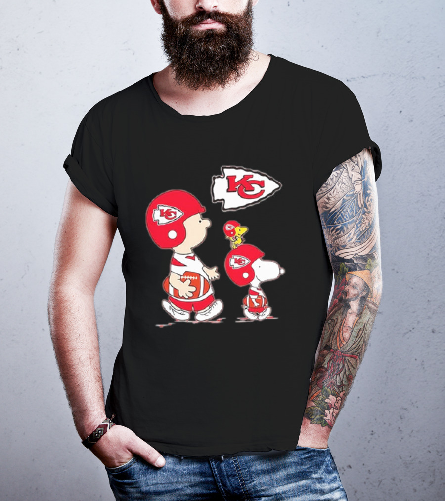 Peanuts Characters In Kansas City Chiefs Football Gear With KC T-Shirt