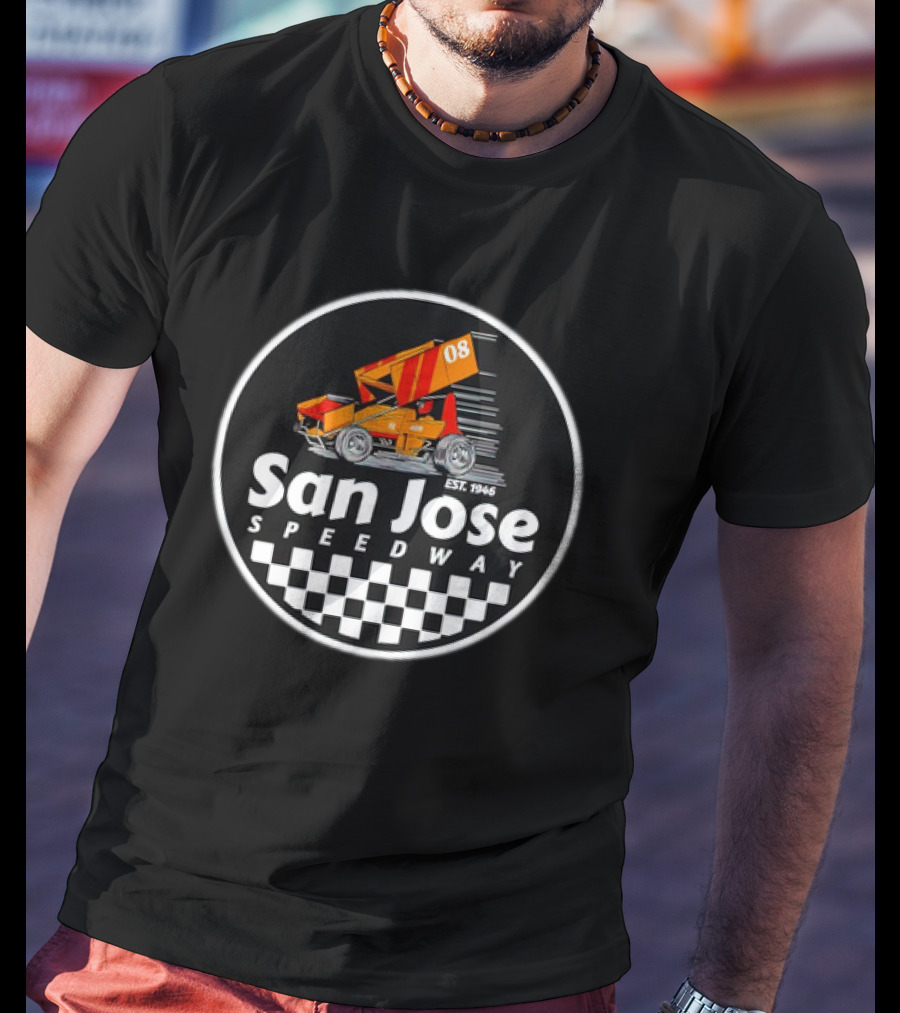 San Jose Speedway Est. 1946 Checkered Orange Racing Car 08 T-Shirt