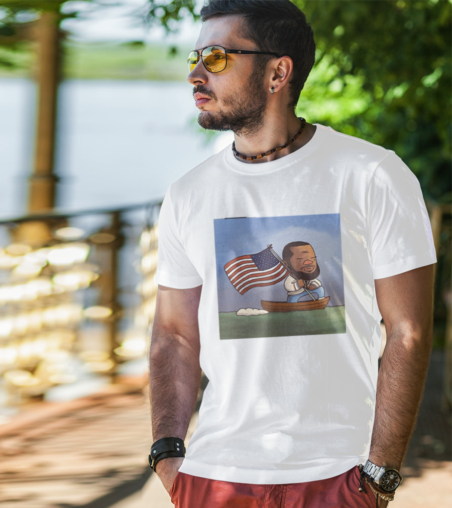 LeBron James LeCaptain America Cartoon Rowing With Flag T-Shirt