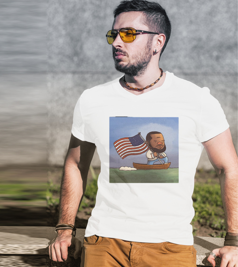 LeBron James LeCaptain America Cartoon Rowing With Flag T-Shirt