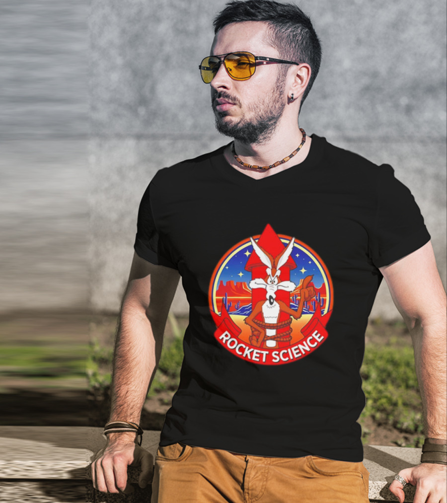 Wile E. Coyote Rocket Science Desert Cactus Scene T-Shirt