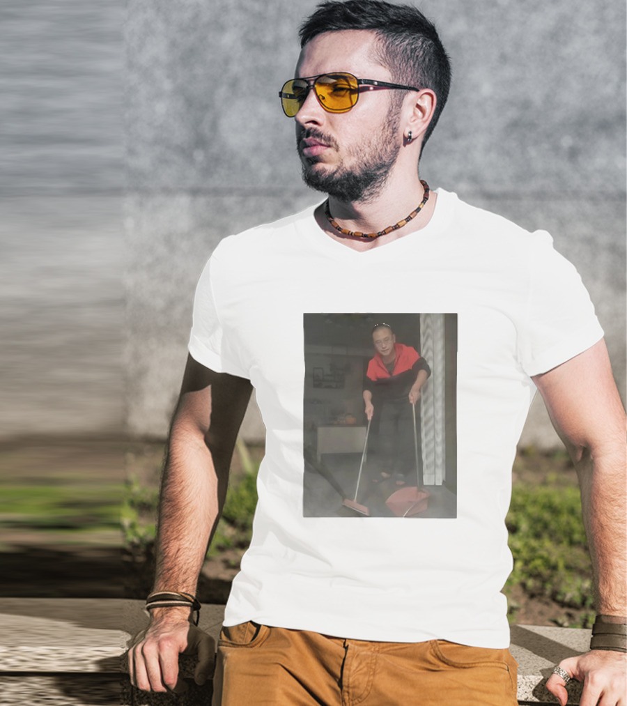Hygiene Guy Cleaning With Broom And Dustpan Indoors T-Shirt