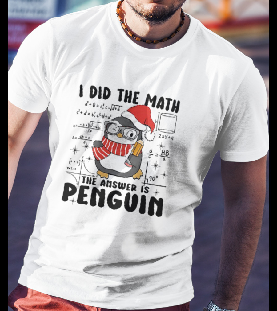 I Did The Math The Answer Is Penguin Santa Hat Glasses Scarf Math Equations T-Shirt