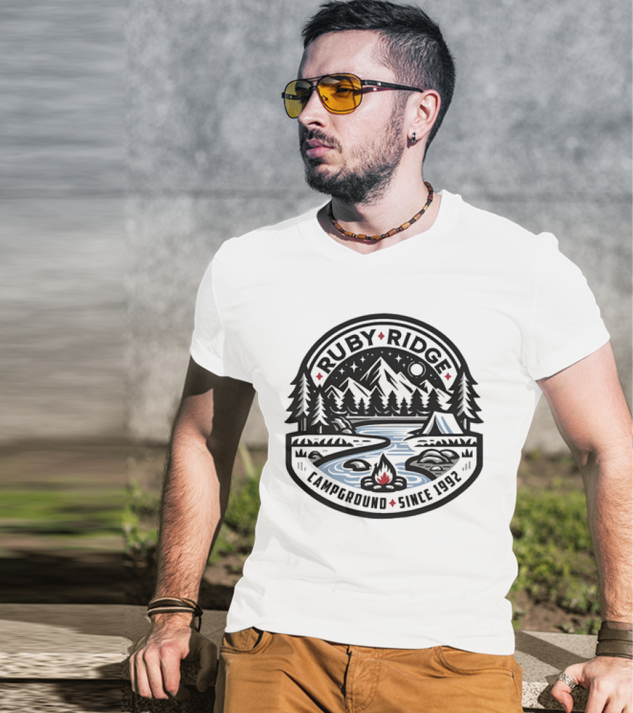 Ruby Ridge Campground Scenic Mountains And Campfire Since 1992 T-Shirt