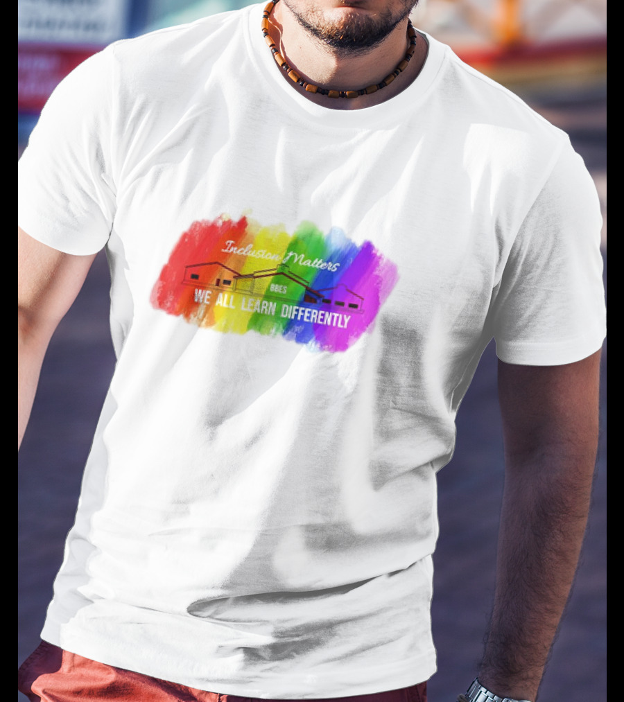 Inclusion Matters BBES We All Learn Differently Rainbow Brushstroke Background T-Shirt