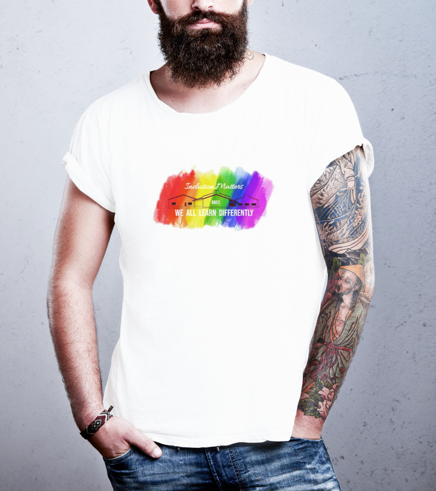 Inclusion Matters BBES We All Learn Differently Rainbow Brushstroke Background T-Shirt